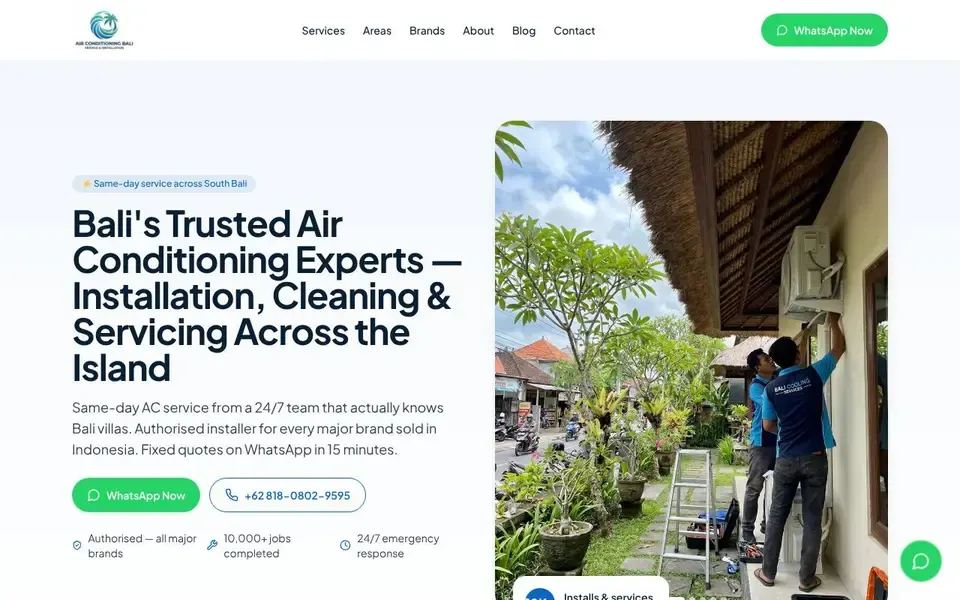 Air Conditioning Bali website built by Metatap Digital