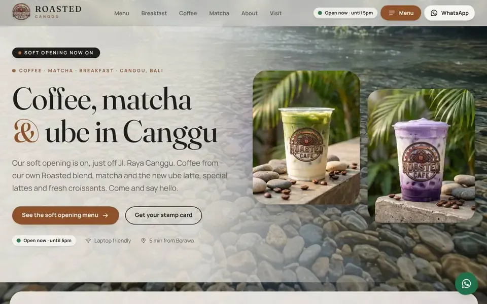Roasted Canggu website built by Metatap Digital